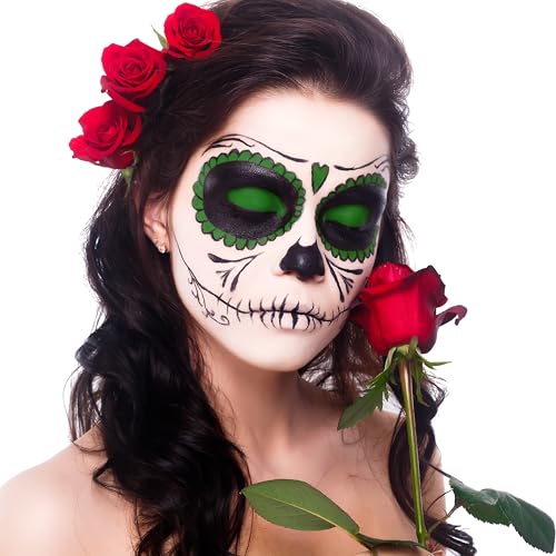 Halloween Makeup Palette with 3 Colors - Face & Body Paint, White Black Green, Includes Brush