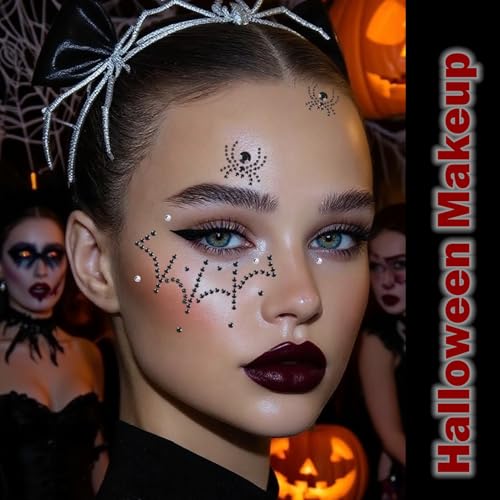 Halloween Face Gems Spider Web & Spider Face Stickers - Black & Clear - NOOEPC