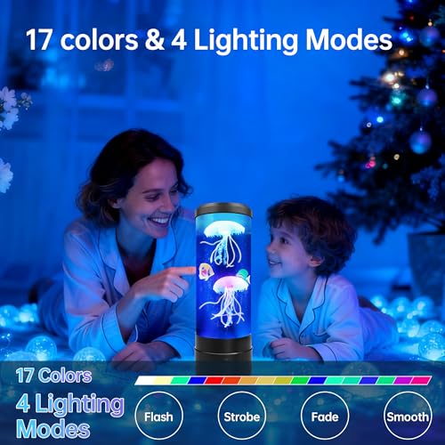 Jellyfish Lamp with Bluetooth Speaker - 17 Colors & 4 Modes, USB Powered, Black - Teen Room Decor