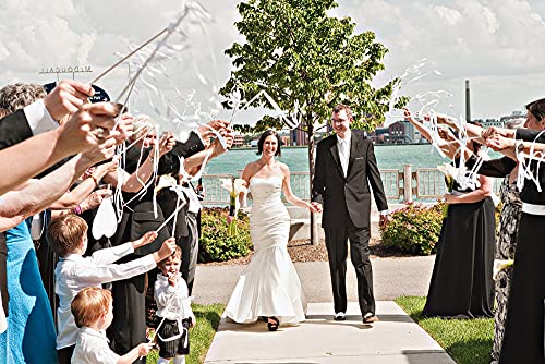 50PCS Ribbon Wands with Silver Bell for Wedding Party Decor - Streamers & Fairy Wands