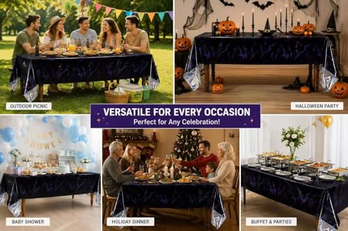 Demon Hunters Birthday Party Tablecloth - Black, Iridescent K-pop Decor, 108x54 Inches