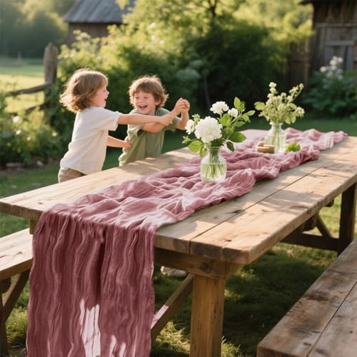Dusty Pink Cheesecloth Table Runner 35x120 Inches - 6 Pack, Elegant Home Decor
