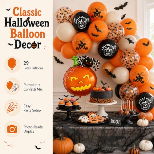 Halloween Pumpkin Balloons Set - Orange & Black Halloween Party Decorations - Variation: Orange Black