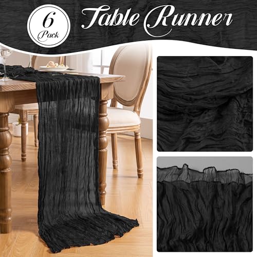 Black Cheesecloth Table Runner 6 Pack - 35x120 Inch Boho Rustic Decor