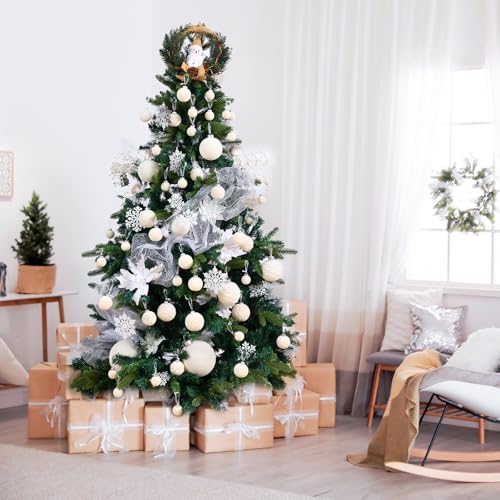 Cream Velvet Christmas Ball Ornaments Set - 46 Pcs Shatterproof Holiday Decorations with Loop, 3 Sizes