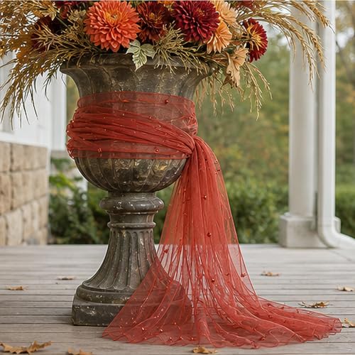 Terracotta Pearl Gauze Table Runner 120 Inch 6PCS for Wedding Party Decor