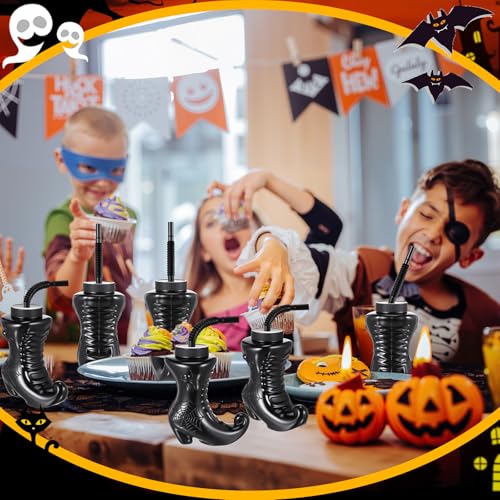 12 Pack Halloween Witch Boot Cups with Lids & Straws - 10 oz Reusable Plastic Party Drinkware