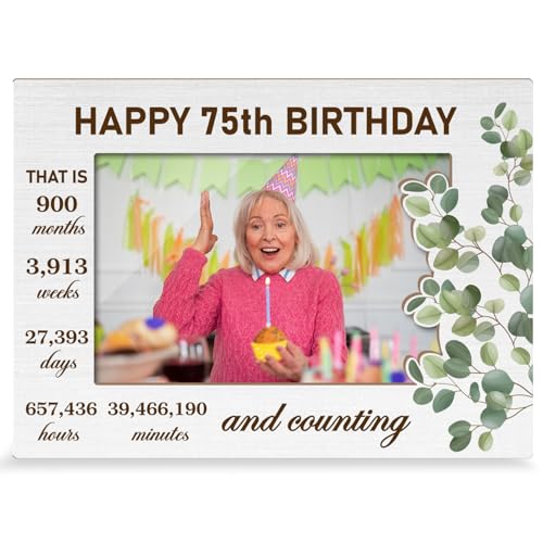 Eucalyptus 75th Birthday Photo Frame - 4x6 Table Decor Gift for Grandma Grandpa