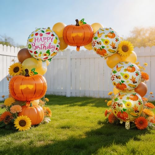 Fall Harvest Foil Balloon Set - Pumpkin, Fruit & Autumn Designs for Thanksgiving & Halloween