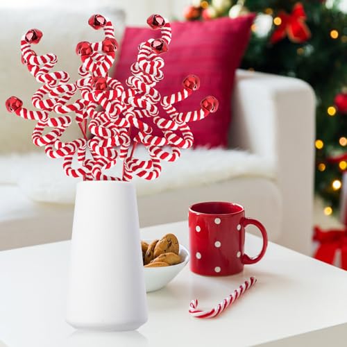 Christmas Tree Topper Candy Cane Decorations Set - Red & White, 17 Inch, 6 Pcs - Holiday Decor