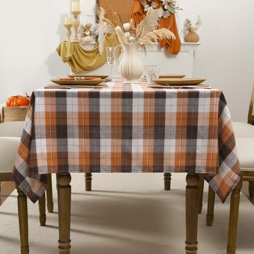 Romanstile Fall Checkered Tablecloth - Brown Plaid 54 x 80 Inch Rectangle
