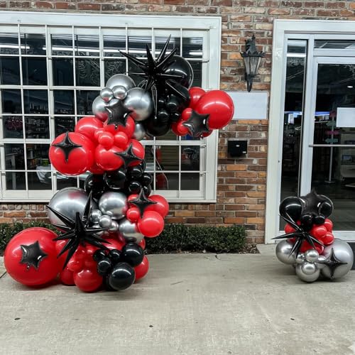 Black Star Balloon Set - Spike Balloons for Birthday Party Decorations, 16 Pieces