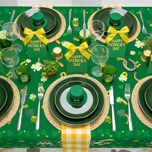 Green St Patrick's Day Tablecloths Set - 3 Pack 54 x 108 Inch Waterproof Disposable Table Covers