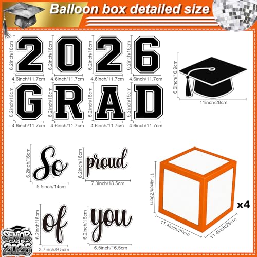 Grad Orange Graduation Decorations Balloon Kit with Balloons & Boxes - Class of 2026