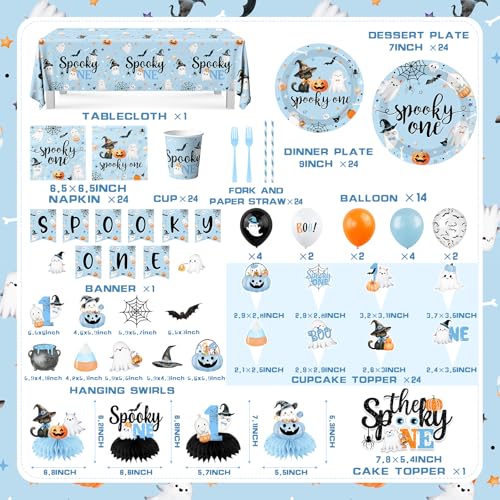 Halloween First Birthday Party Decorations Boy Blue Spooky Theme Set - Serves 24