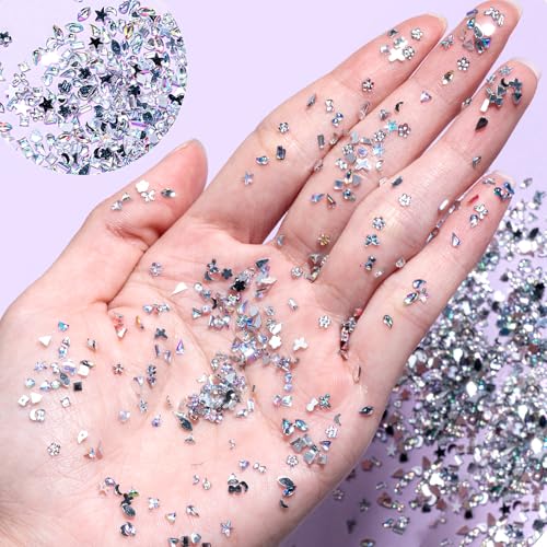 Mini Nail Stones and Gems Set 2-AB Colors - 2000 Pcs Multi-Shape Nail Art Rhinestones