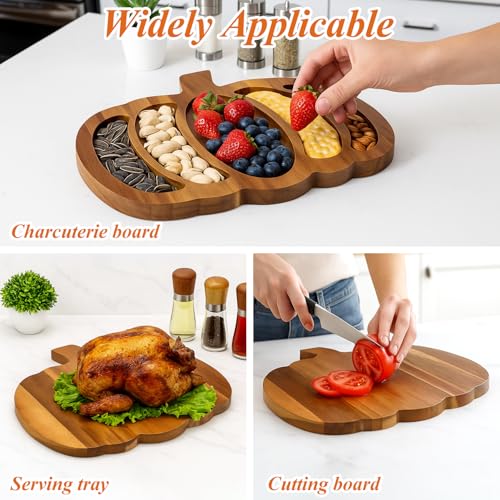 Acacia Wood Pumpkin Decor Platter Halloween Charcuterie Board Fall Serving Dish
