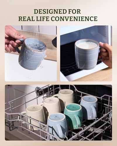 Meteor Blue Gray Coffee Mug Set of 6 - 13oz Ceramic Cups with Handle, Dishwasher & Microwave Safe