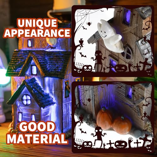 Halloween Haunted House Decor with LED Lights - Resin Spooky Village Figurine