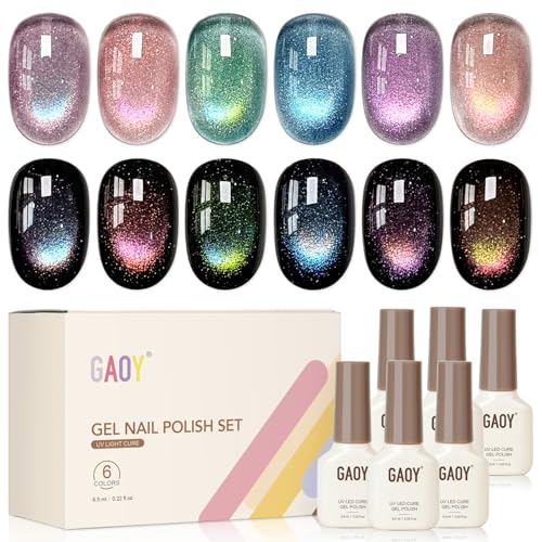 GAOY Rainbow Cat Eye Gel Nail Polish Kit with Magnet - Rainbow Glow Variation