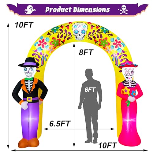 10 Ft Day of the Dead Inflatable Archway with LED Lights for Halloween Yard Decor