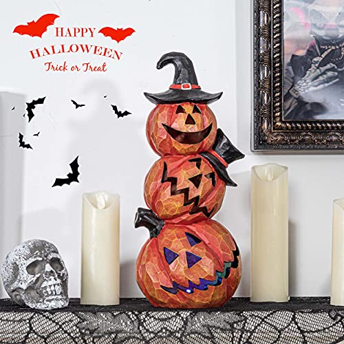 Light Up Evil Pumpkin Halloween Decoration 14 Inch Jack O' Lantern with Orange Hat Variation