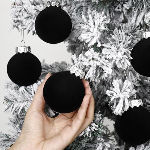 Black Velvet Flocked Christmas Ornaments Set - 30PCS, 2.36 Inch