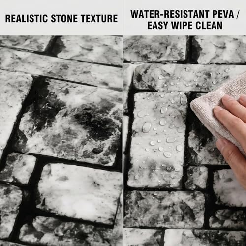 Deep Gray Stone Wall Tablecloth Roll 200FT x 54IN with Slide Cutter Box for Events