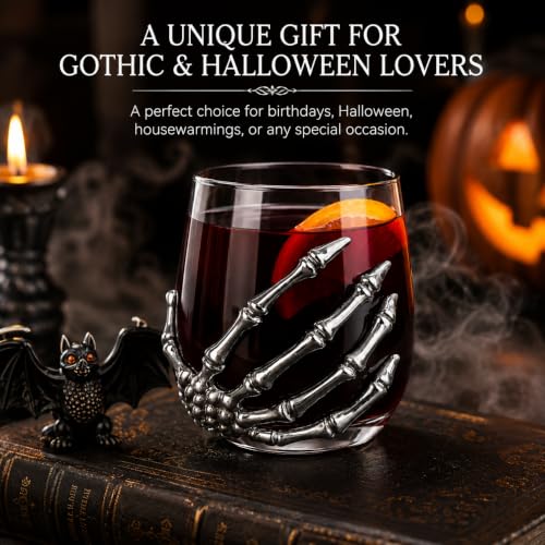 Halloween Skeleton Hand Stemless Wine Glass 12.5oz - Silver Variation