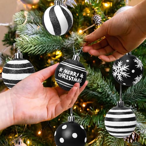 Black and White Christmas Ornaments Set - 12 Shatterproof Holiday Decorations