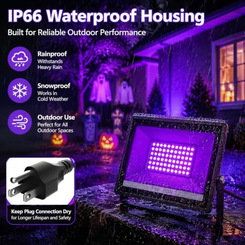 60W LED Black Light Flood Light - Waterproof UV Party Lighting, 2 Pack