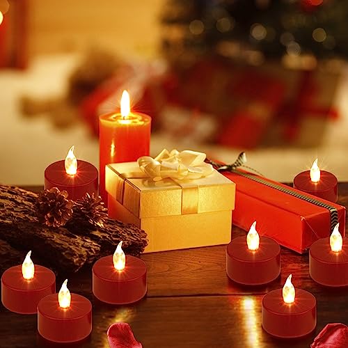 24 Pack Red Flameless LED Tea Lights Candles Flickering 200+ Hours - Safe No Mess