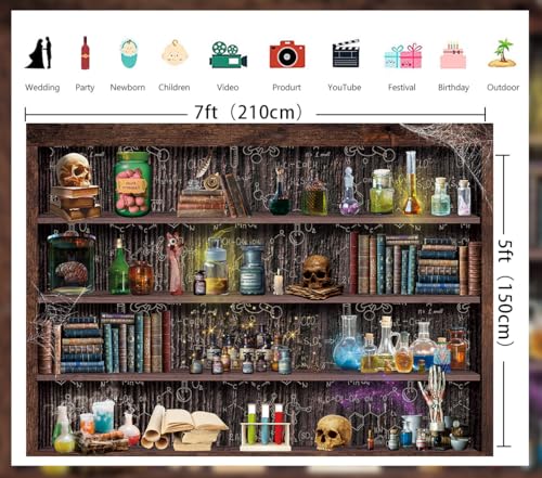 7x5FT Halloween Mad Scientist Laboratory Backdrop - Spooky Science Theme Vinyl Photo Wall