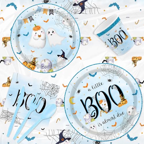 Halloween Baby Shower Decorations Boy - Little Boo is Almost Due Party Supplies Set