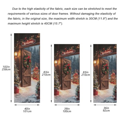 Welcome Christmas Door Cover - Stretch Fabric Porch Decor 35x79 Inches - Holiday Doorway Decoration