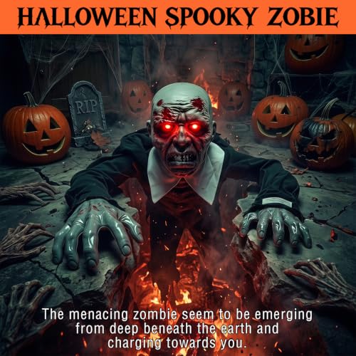 Gray Halloween Decor Outdoor Scary Crawling Zombie with Light-Up Red Eyes - 52IN