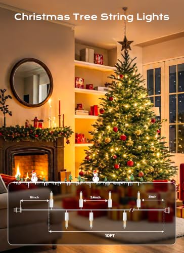Minetom LED Christmas String Lights 50 Count 10ft Warm White Clear Wire Indoor Outdoor
