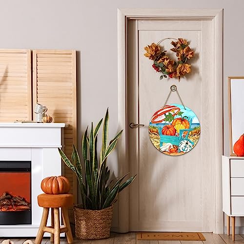 Fall Beach Front Door Sign with Pumpkin Shell Anchor - Autumn Decor