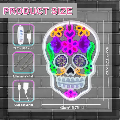 Day of the Dead Neon Sign - Mexican Sugar Skull LED Wall Light for Halloween & Party Decor