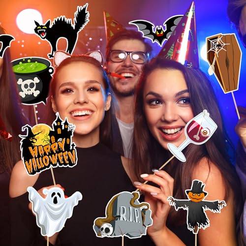 Multi-Coloured Halloween Photo Booth Props Set - 30 Pieces Party Decorations