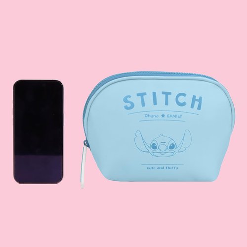 MINISO Stitch Shell Cosmetic Bag, Makeup Bag with Zipper, Travel Toiletry Bag for Women