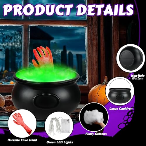 Halloween Outdoor Decorations Witch Cauldron Set with LED Lights & Fake Hand - 12.6 inches
