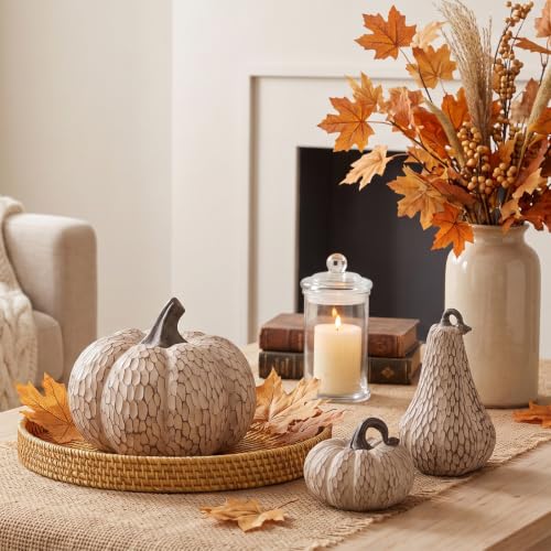 Big Facets Pumpkin Fall Decor - Rustic Artificial Pumpkin for Thanksgiving & Autumn