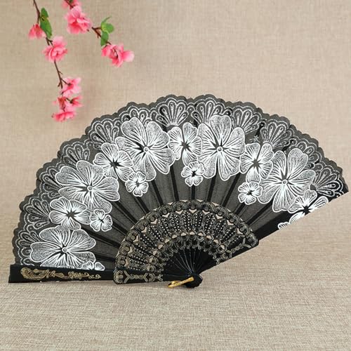 Black Spanish Folding Fan for Halloween Cosplay & Party Decor - Retro 1920s Style