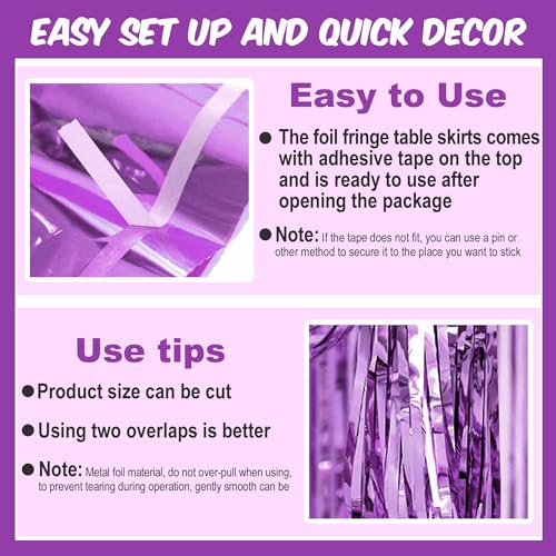 Light Purple Foil Fringe Table Skirts 3 Pack 29x108 Inch Party Decoration