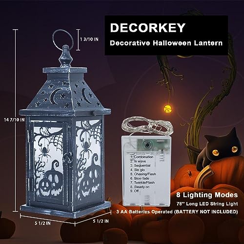 Halloween Indoor & Outdoor Lantern with Spider & Pumpkin Pattern - 14.7" Decorative Candle Lantern with 78" LED Lights (8 Modes) - Party Decor, Spooky Home & Room Decoration - Variation: Spider & Pumpkin