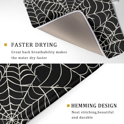 Halloween Dish Drying Mat 18x24 Inch Spider Web Black Kitchen Counter Protector Reversible Absorbent Microfiber
