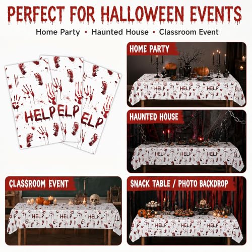 White Bloody Handprint Halloween Tablecloths 3-Pack - Spooky Party Decorations