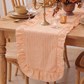 Ruffled Table Runner - Vertical Stripe Orange Cotton Farmhouse Decor