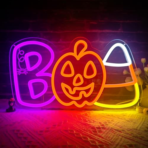 Halloween Neon Sign for Wall Decor BOO Pumpkin Candy Corn LED Sign - Purple, Green, Orange